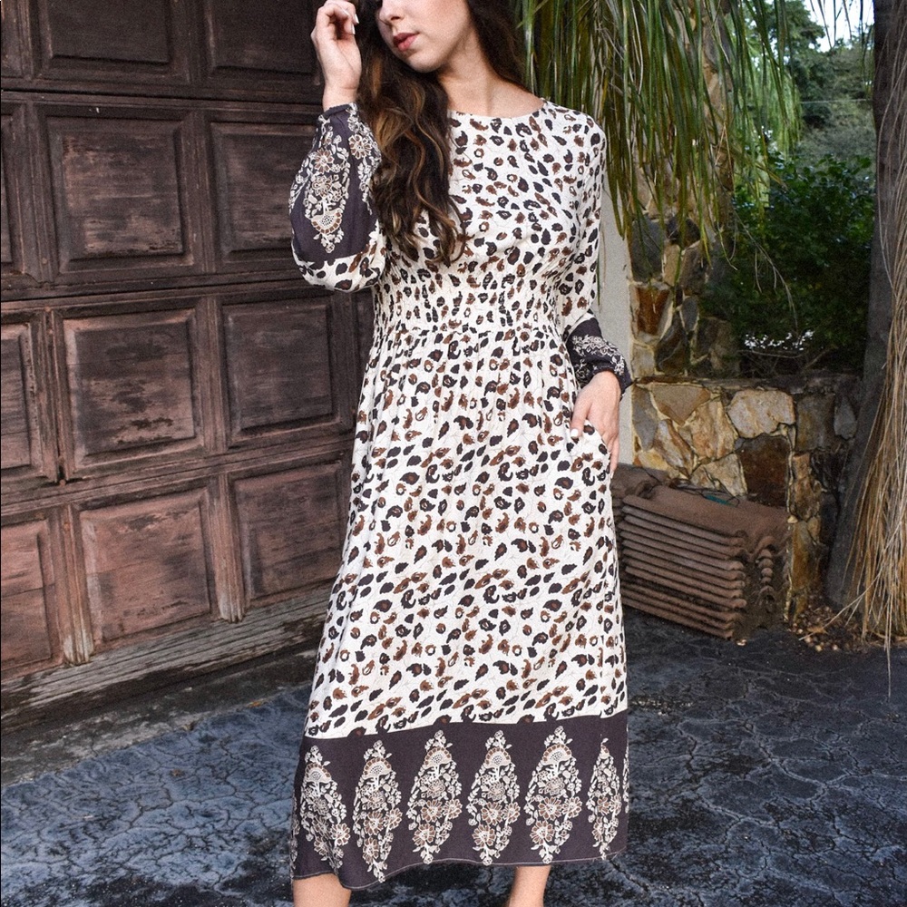 Boho Printed Long Sleeve Dress with Pockets